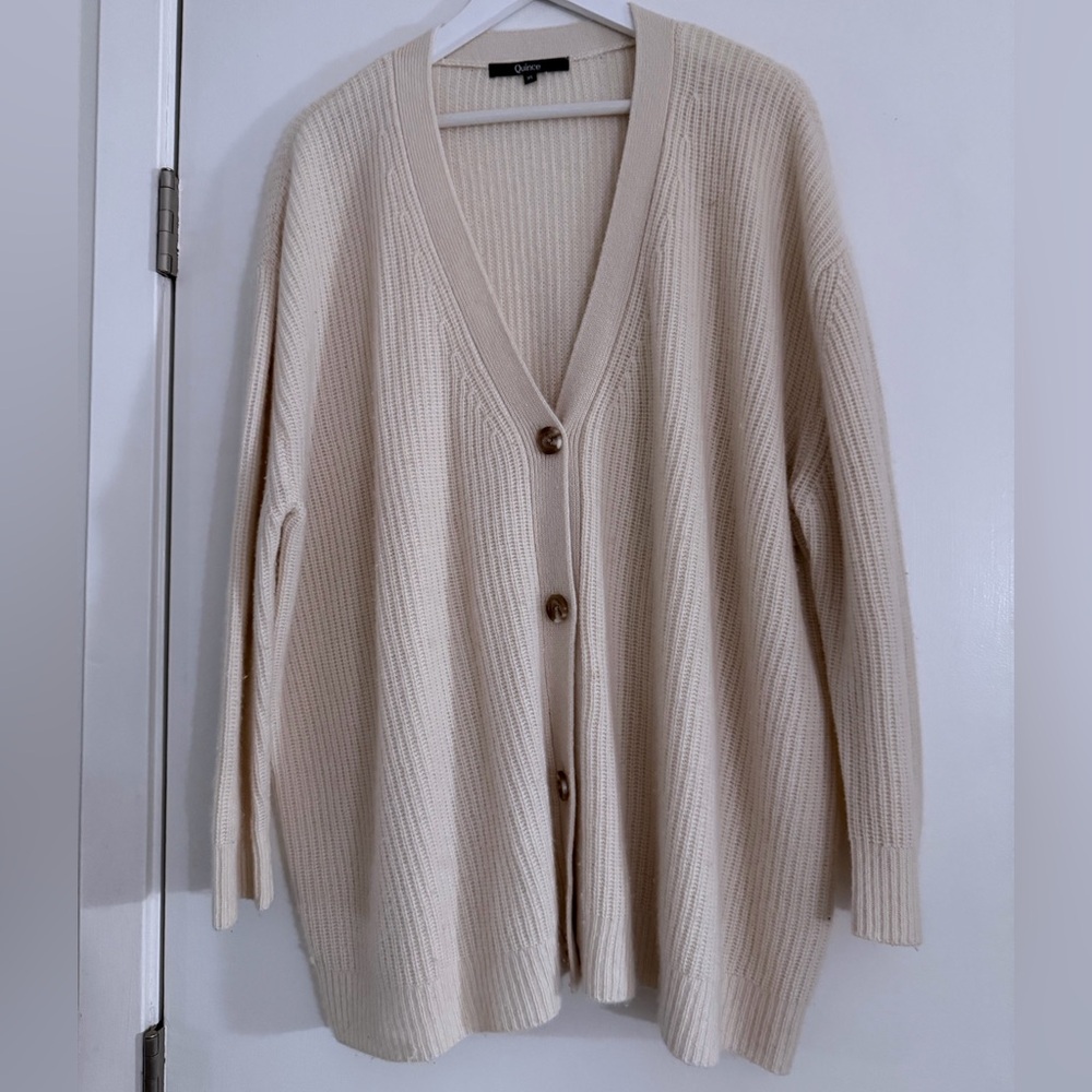 Quince Cream Cashmere Button-Up Cardigan XL